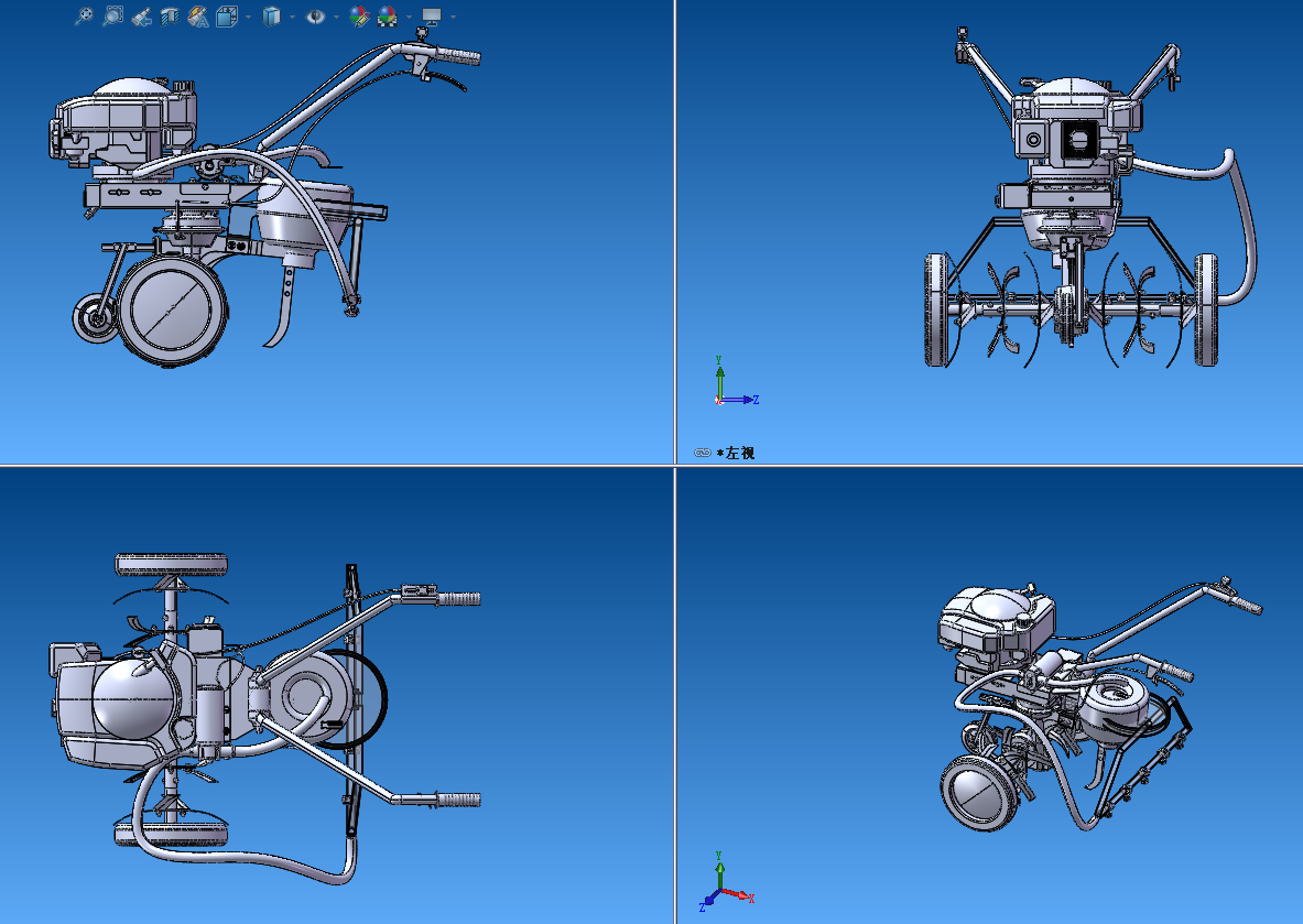 手扶式耕地机三维模型_STEP