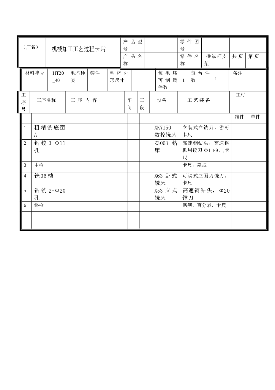 操纵杆支架机械加工工艺规程及3Φ11孔钻削夹具设计【设计说明书+CAD+工序卡1张+过程卡】