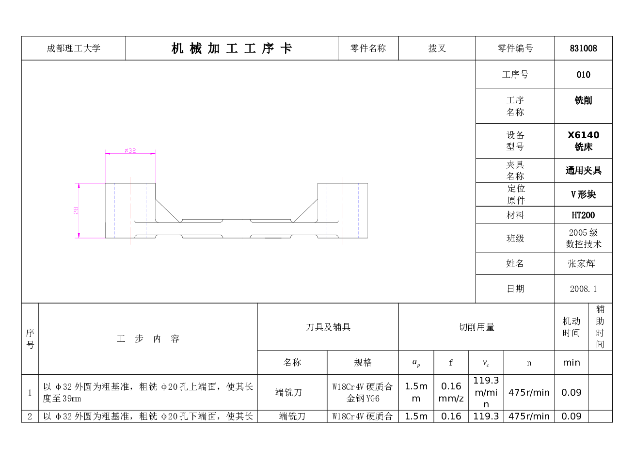 CA6140车床拨叉831008工序卡片——10页