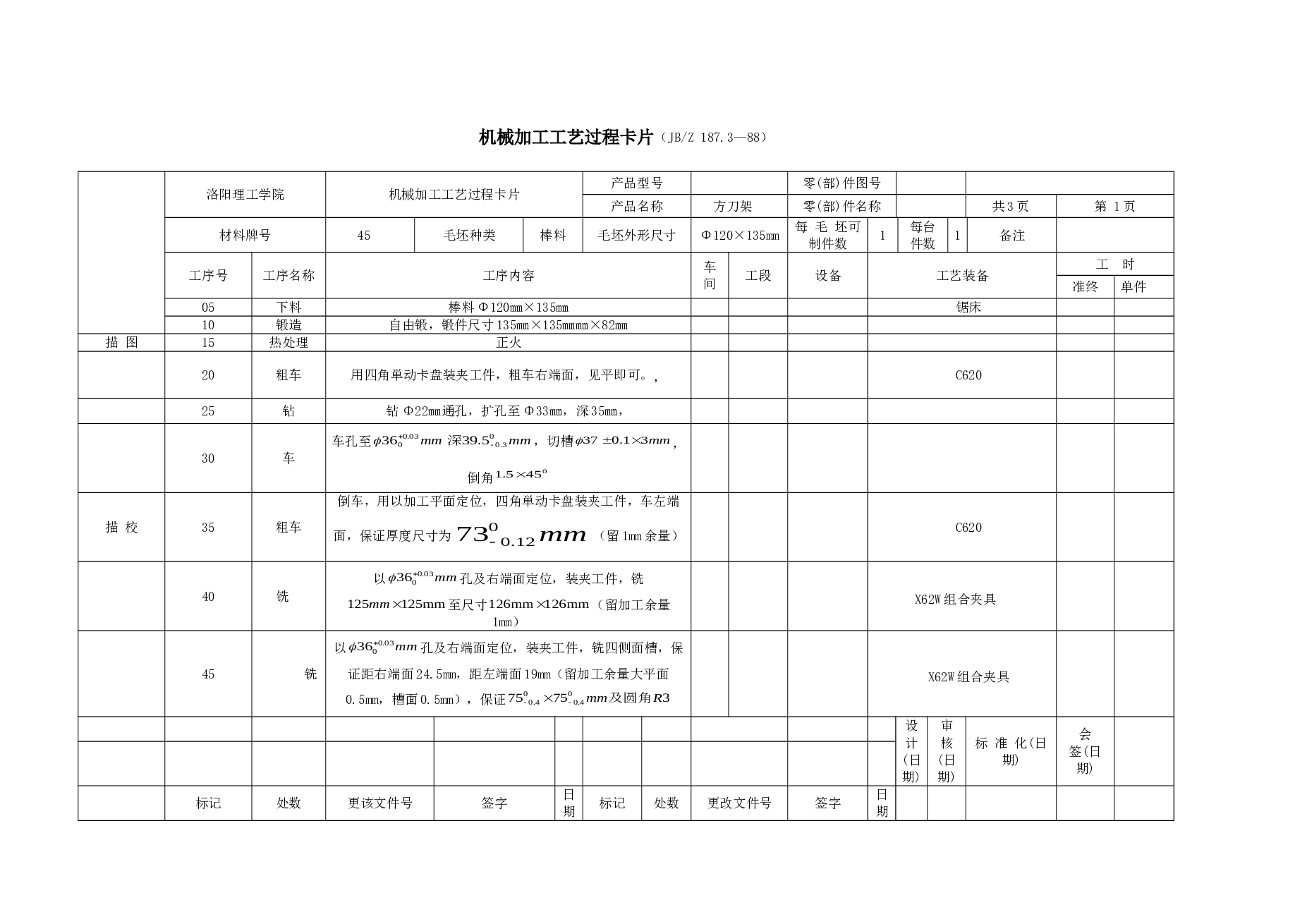 方刀架工艺课程设计（说明书+任务书+CAD图纸+21张工序卡+工艺卡）