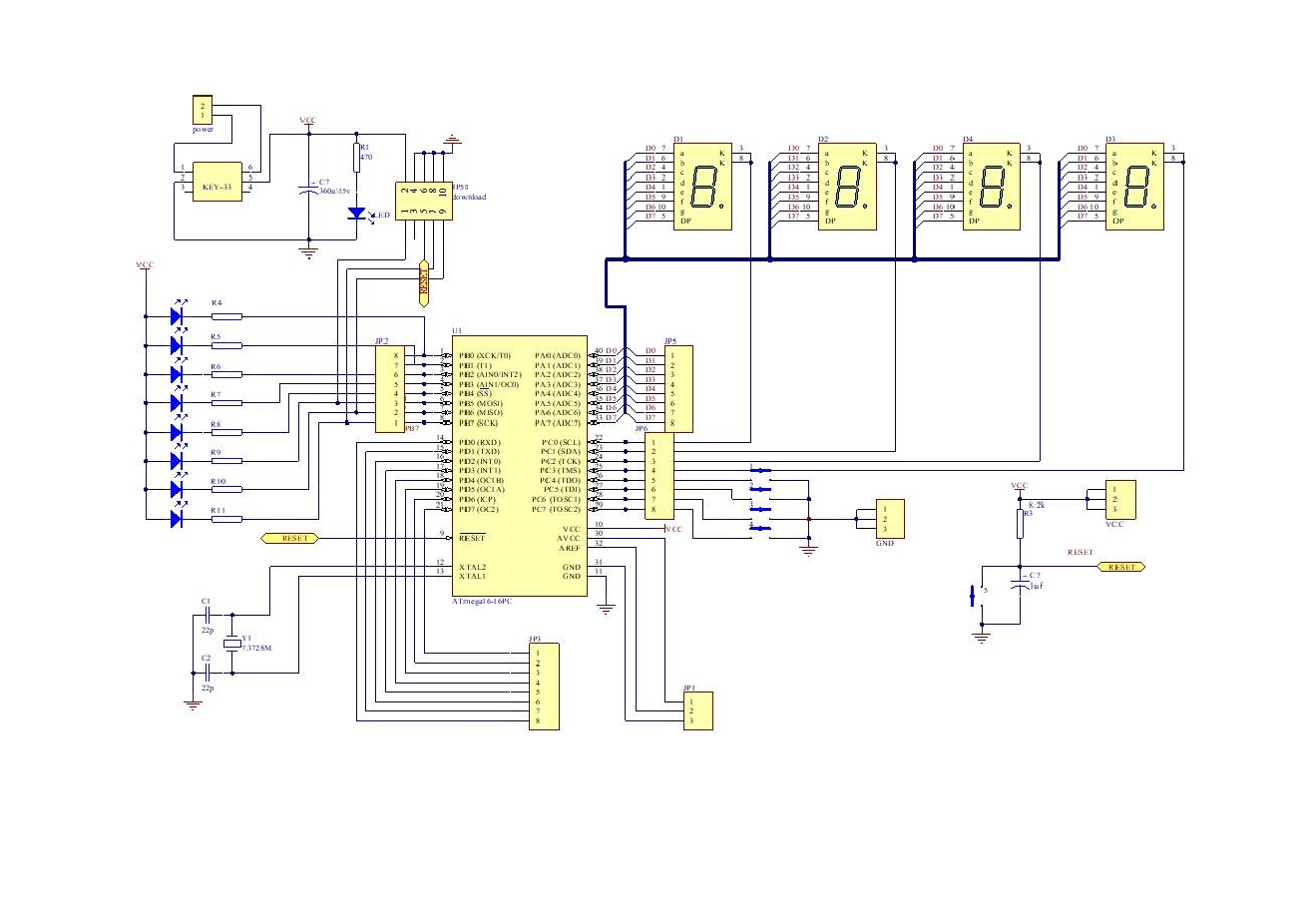 ATMEGA16单片机数码管学习板资料