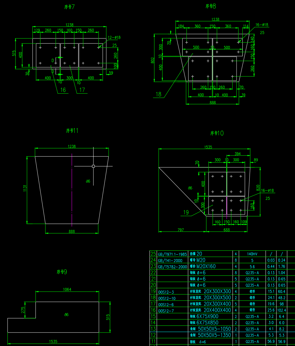 型带式输送机普通漏斗图一张 CAD