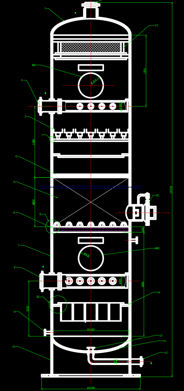 二氧化碳吸收塔装配图CAD图纸