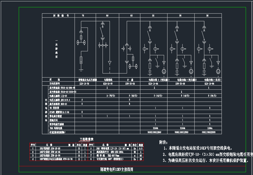 某长隧道变电所10kV、0.4kV主接线图