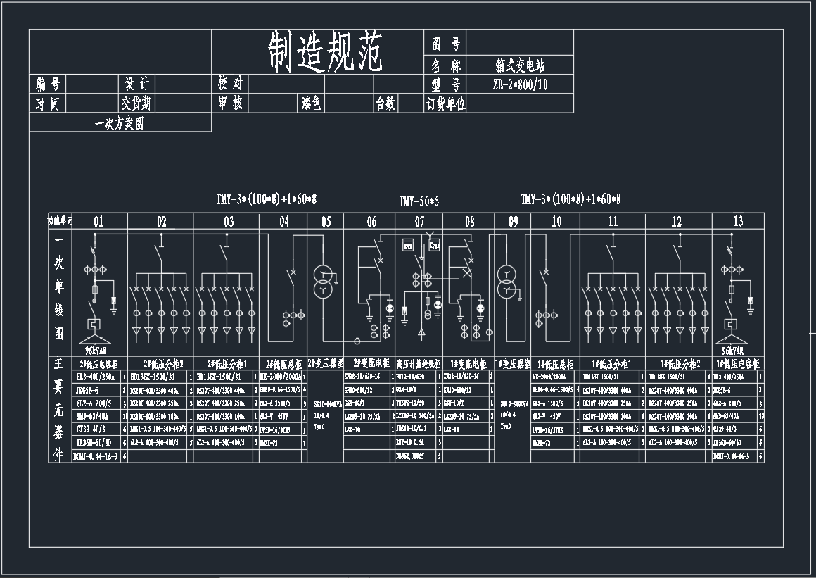 双800KVA欧式箱变一次系统图