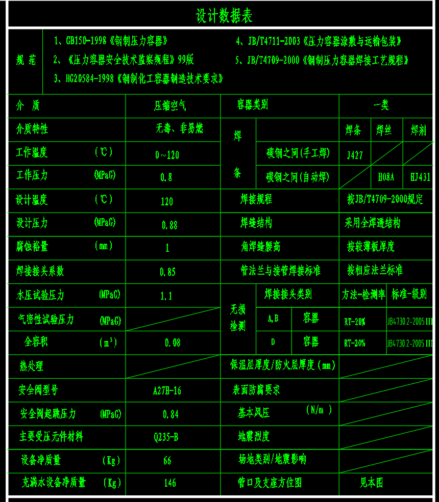 0.08立方米DN400卧式储气罐